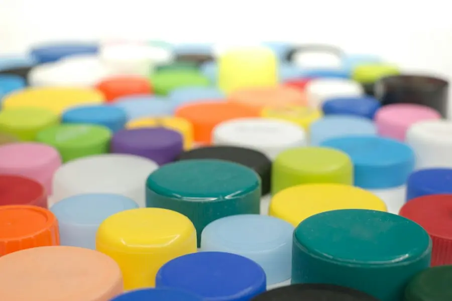 Plastic bottle caps in many colours